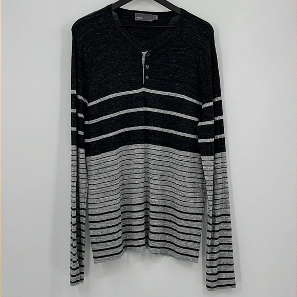 Vince Striped Long Sleeve Henley Cashmere & Modal - Size Large - Picture 1 of 6